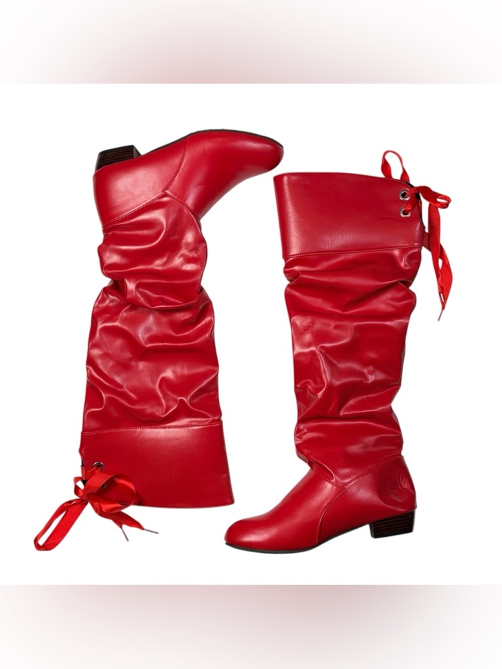 Red Faux Leather Lightweight Slouch Boots